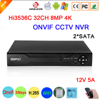Wykrywanie twarzy 12V 5A Hi3536C XMeye nadzoru wideorejestrator 8mp 4K 32CH 32 kanałowy H.265 + 2 * SATA IP Onvif WIFI CCTV DVR NVR 1